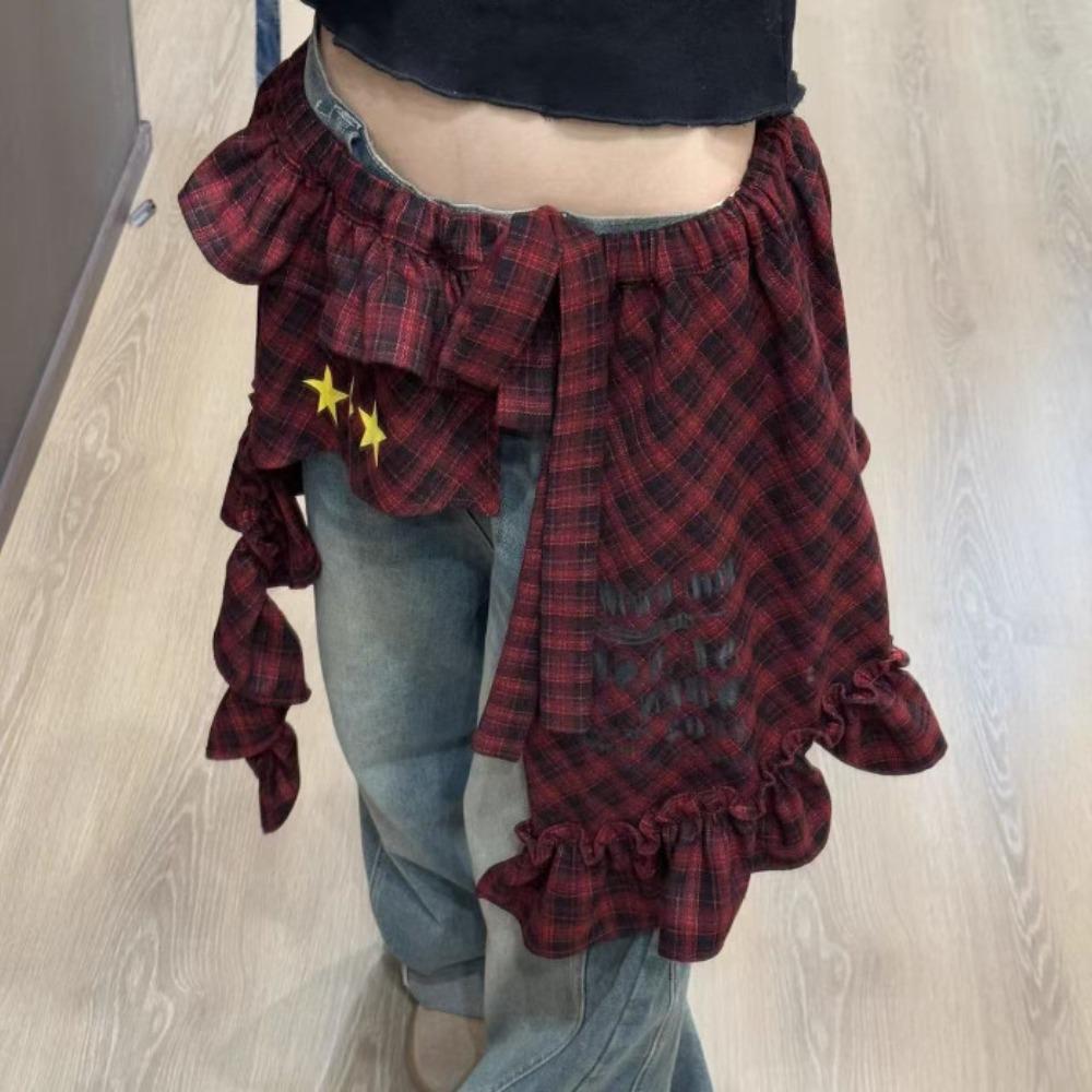 Hip-hop Lace Up Hip Scarf Shirt Extender Ruffled Edge Waistband  Waist Accessories