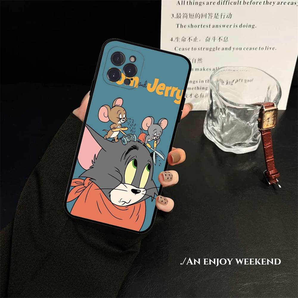 

Animated T-Tom And J-Jerry Phone Case For Iphone 16 15 17 13 14 12 11 Pro Max Plus Black Shell Cover Case iPhone 14pro max