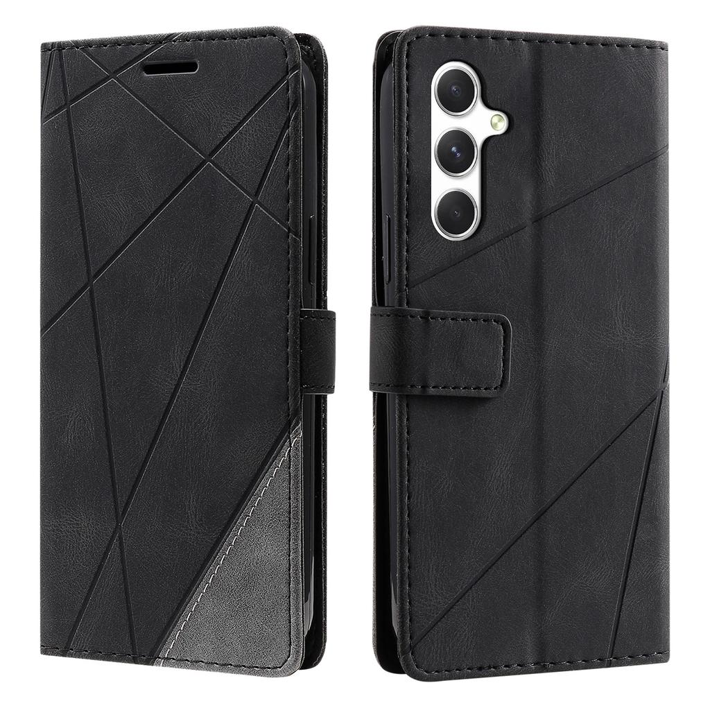For Samsung Galaxy S25 FE Case Imprinted Lines PU Leather Splicing Wallet Phone Cover
