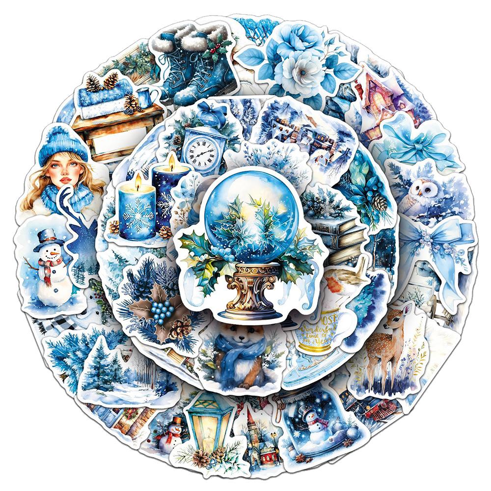 10/30/50pcs INS Blue Christmas Graffiti Stickers Aesthetic Waterproof Decor Scrapbooking Stationery Phone Case Cute Sticker Pack