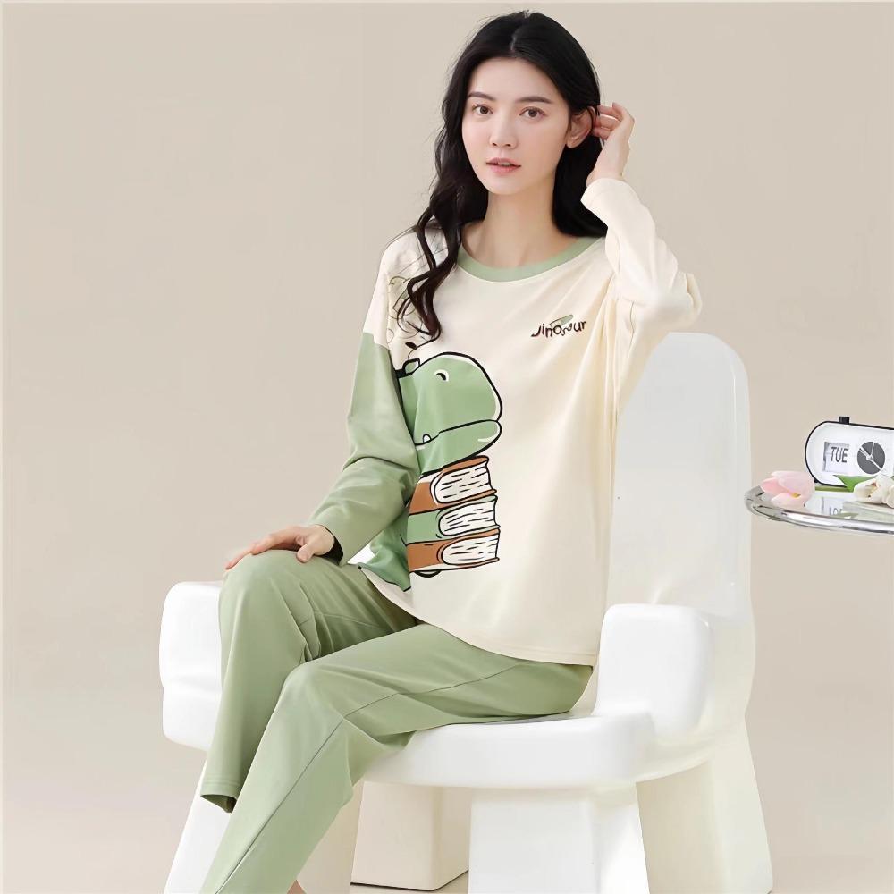 Plus Size Pajamas Women Long Sleeve Homewear Women Simple Loose Set Outer Wear
