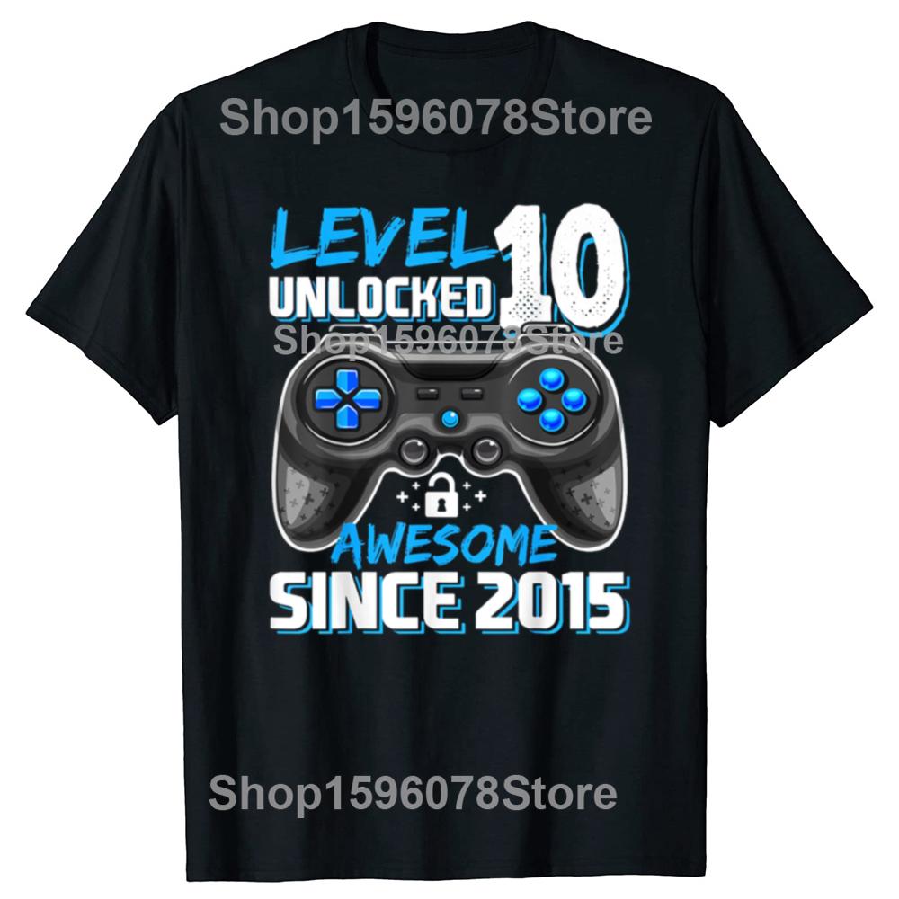 Funny 10th Birthday Boy Level 10 Gamer 10 Year Video Game Party T Shirts Streetwear Tee Shirt Short Sleeve Unisex Loose Clothing