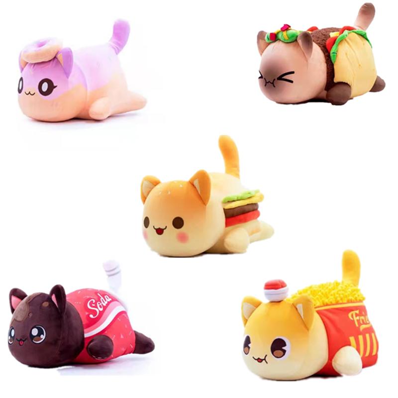 &Aphmau Meows Cat Plush Toy Soft Meemeow Stuffed Donut Cat Plushes Kawaii French Cheeseb Fryurger Food Plush Doll Christmas Gift