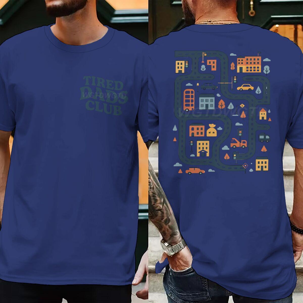 Funny Fathers Day Gift T-shirt Mens Daily Life Casual Wear Funny T Shirts Tired Dads Club Shirt Funny Road Car Printed TShirt S