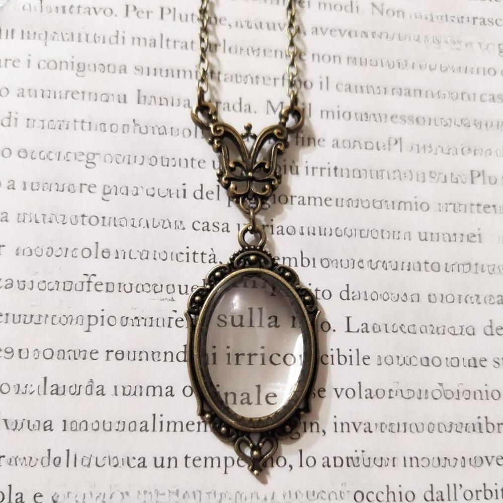 Punk Fashion Geometric Oval Bronze Color Laciness Magnifying Glass Pendant Necklace for Women Men Book Lovers Charm Jewelry Gift