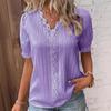 Elegante Camicetta da Donna Camicia Scollo a V Patchwork di Pizzo Manica Corta Camicie per Donna Estate Top da Donna
