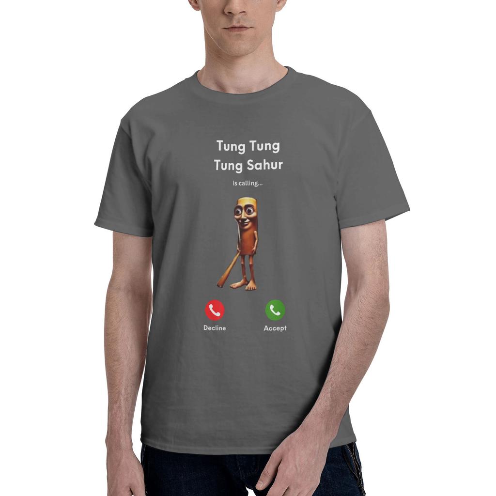 Tung Tung Tung Sahur Is Calling Meme T Shirt for Men Pure Cotton Vintage T-Shirts O Neck  Tees Short Sleeve Clothes Plus Size