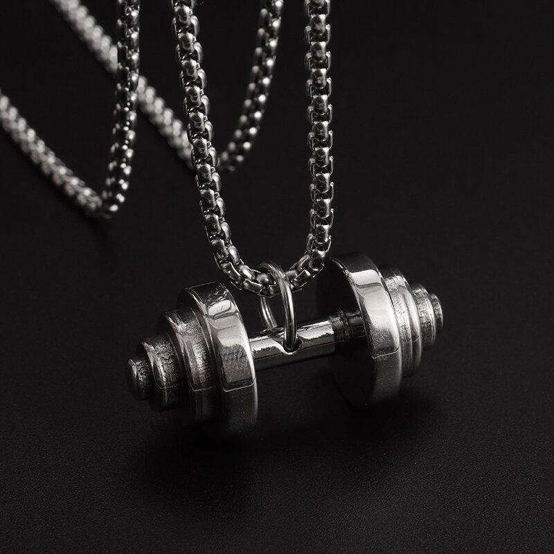 Stainless Steel Weightlifting Dumbbell Pendant Muscle Man Fitness Bodybuilding Barbell Necklace Women Gym Sports Jewelry