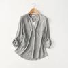 Recommended! Export Export Pure Yuan Loose V Neck Cotton Silk Shirt Female Rollable Sleeves Artificial Cotton Tops Simple Commute