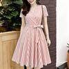 Women Casual V-Neck Short Sleeve Summer Stripe Dress