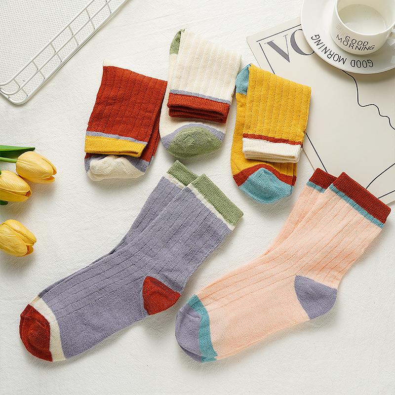 5 Pairs Women's Korean Harajuku Style Breathable Socks Mid-tube Colorful Socks