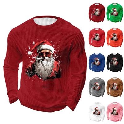 Men's Christmas Print Round Neck Long Sleeve Tops Men's Sports Large Size Casual Round Neck Tops