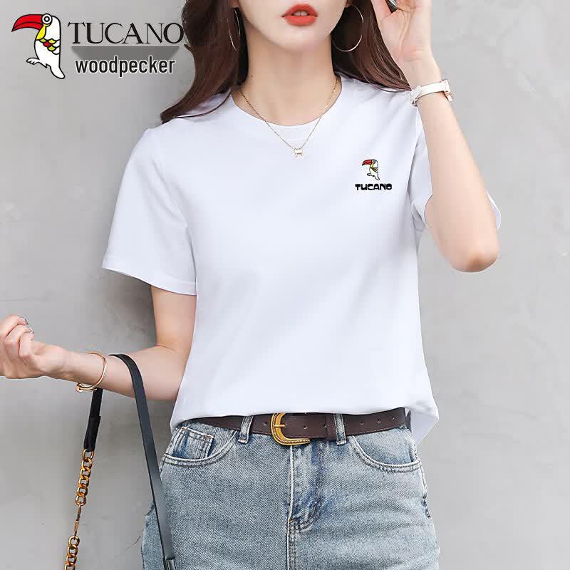Woodpecker Women s Summer Cotton T-Shirt with Curved Hem L белый