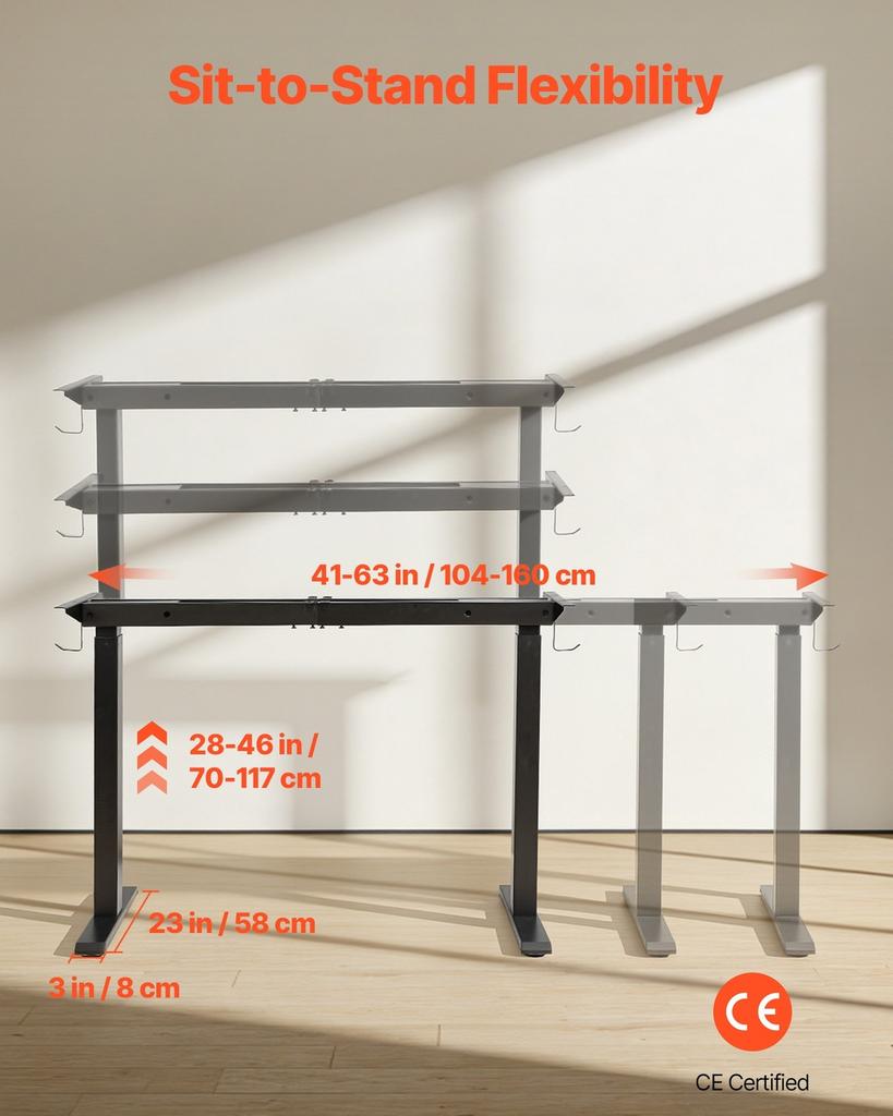 Standing Desk Frame Dual Motor, Electric Adjustable 104-160 Cm Extension Length, 4 Memory Height Settings, Stand Up Table Legs, Sit To Stand Desk Leg