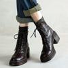 Retro Lace-up Chunky Heel Women's Ankle Boots Punk Style Back Zipper Design Round Toe Knight Boots Fashion Non-slip Short Boots
