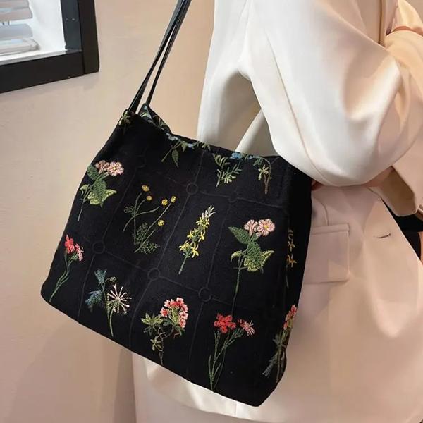 WTEMPO Embroidered Commuter Women's Bags Large-capacity Canvas Bags Casual Fashionable Tote Bags Simple All Seasons Single Shoulder Bags