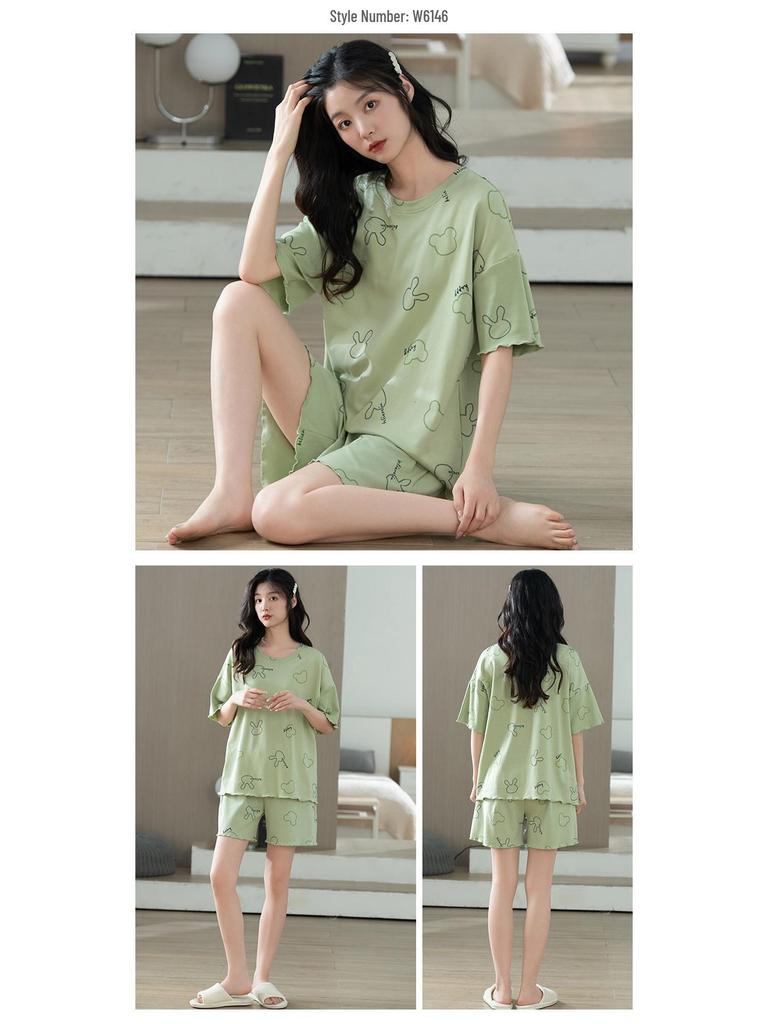 Baumwoll-Pyjama-Set im koreanischen Stil - Niedliche, lässige Kurzarm-Homewear für Studenten