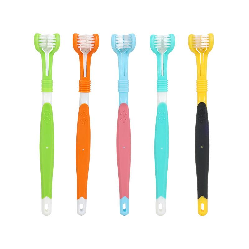 5Pcs Three-headed Pet Toothbrush Dog Brushing Cat Oral Cleaning Soft-bristled Toothbrush