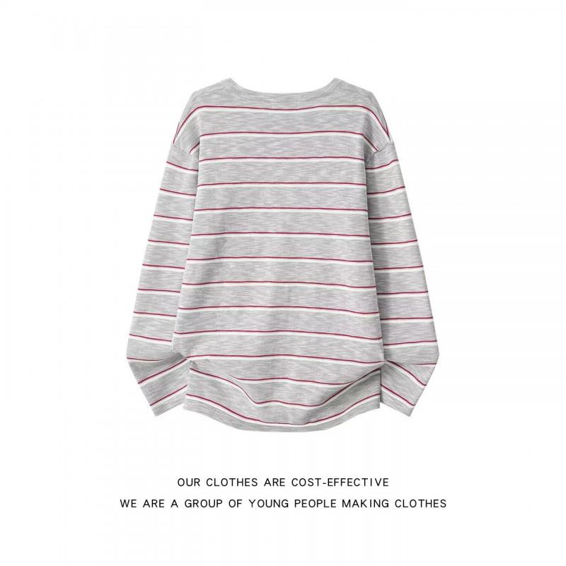 Stylish Loose Fit Long Sleeve Top Contrast Striped Thin Sun Protection Blouse Women