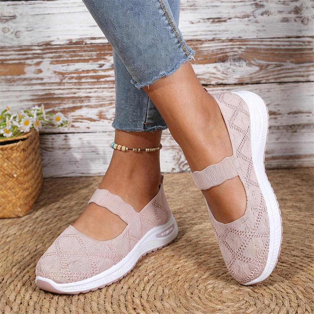 Damen Freizeit Slip-On Atmungsaktive Strick-Mesh-Sneaker Leichte Flexible Sohle Bequeme Gehschuhe für den Alltag