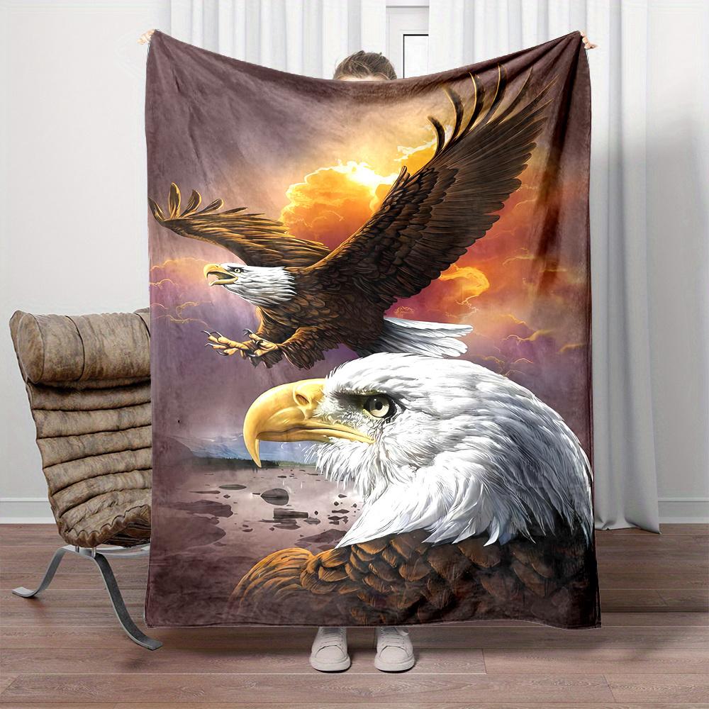 1pc Majestic Eagle Print Flannel Throw Blanket - Contemporary Reversible All-Season Cartoon Theme, High-Quality Digital Printing