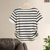 She Chi Women's Color Block Striped Knit Pleated Waist Top