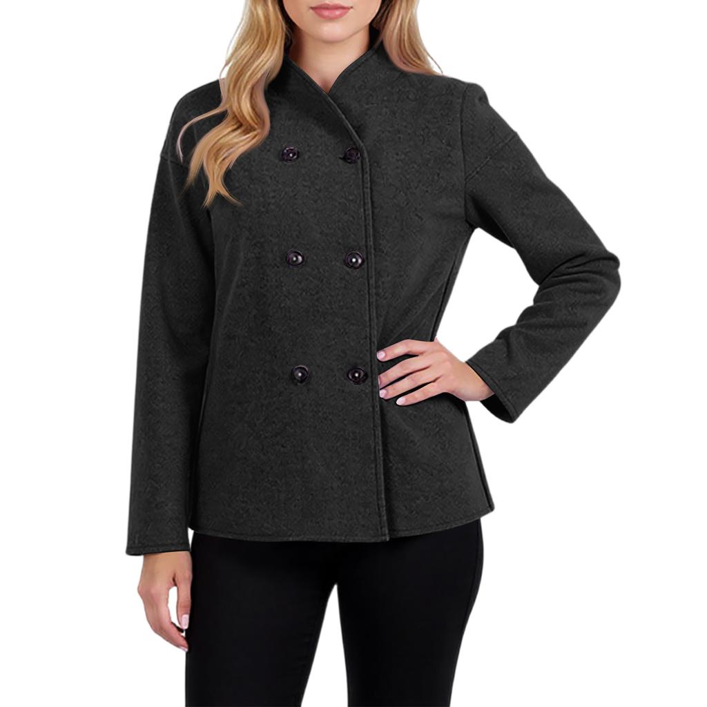 Ladies' Casual Temperament Double Breasted Solid Color V-neck Coat Jacket