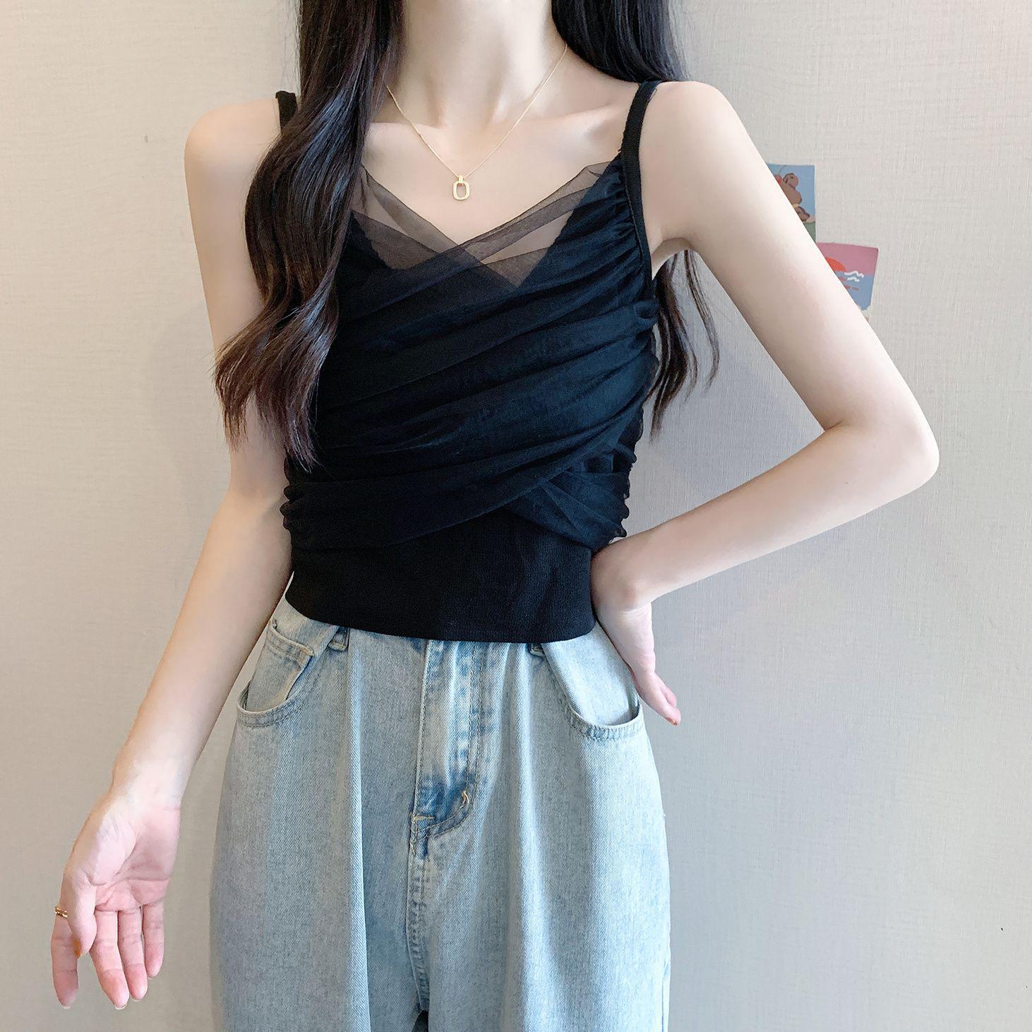 Korean Chic Summer 2026 Sexy Mesh Strapless Camisole One Size (Fits 75-120 jin)