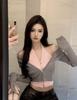 Chic Slimming Two-Piece Halter Knit Cardigan for Women - Stylish Early Autumn Contrast Color Top