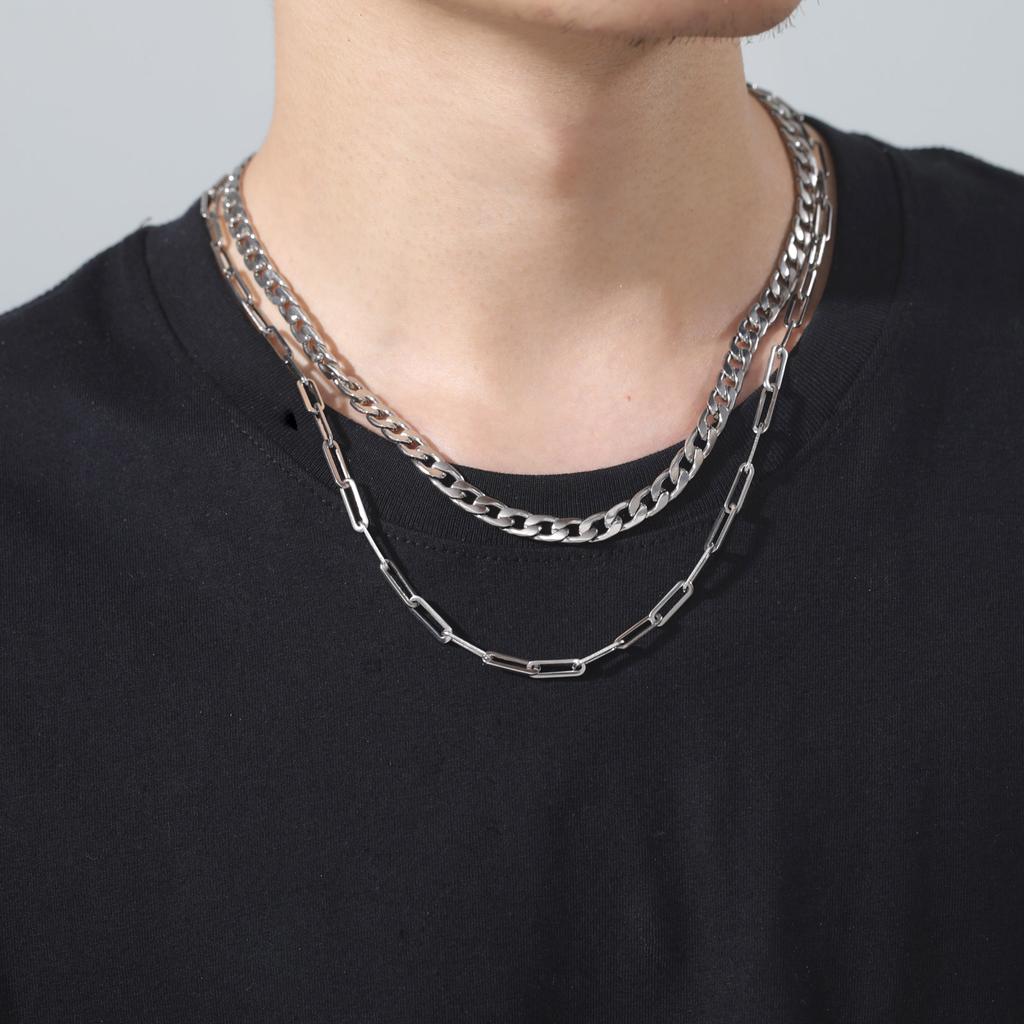 My Shape Stainless Steel Multilayer Necklaces for Women Men Fashion Clip Beads Choker Chain Party Jewelry Gifts for Boys Girls