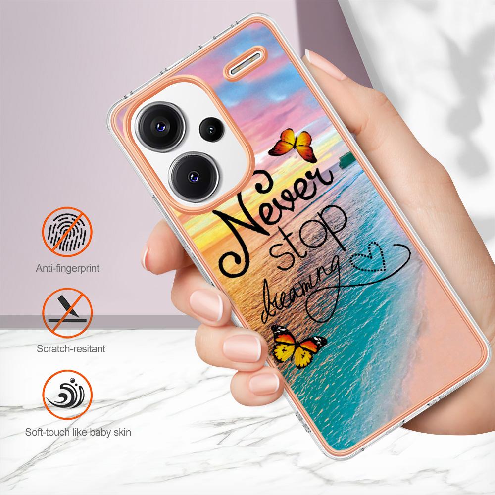 For Xiaomi Redmi Note 13 Pro+ 5G Case with IMD Marble Flower Pattern TPU Mobile Back Cover