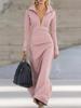 Light Pink Long Sleeve Maxi Dress with High Neck and Zipper Back Detail
