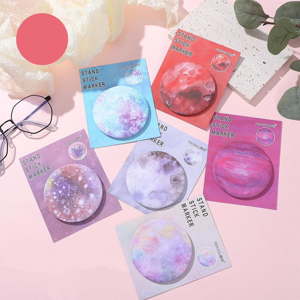1 Piece Adhesive Cute Round Planet Notes Notepad Memo Pad Office School Supplies Stationery