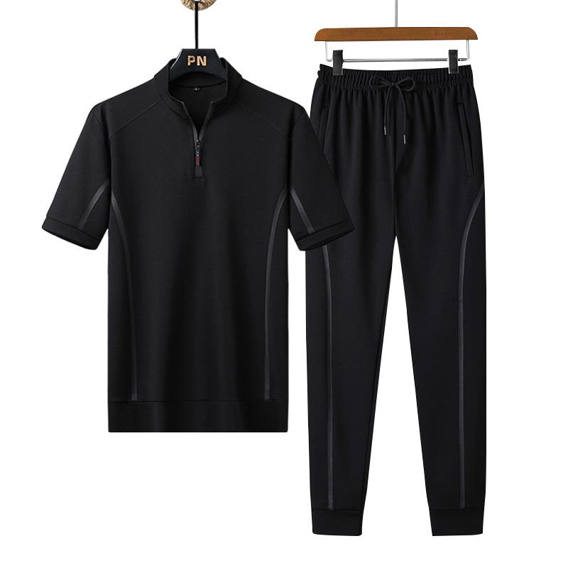 Men's Stand-Up Collar Sportswear Suit: Casual, Trendy, Breathable, Loose-Fit, Short-Sleeved Two-Piece Set