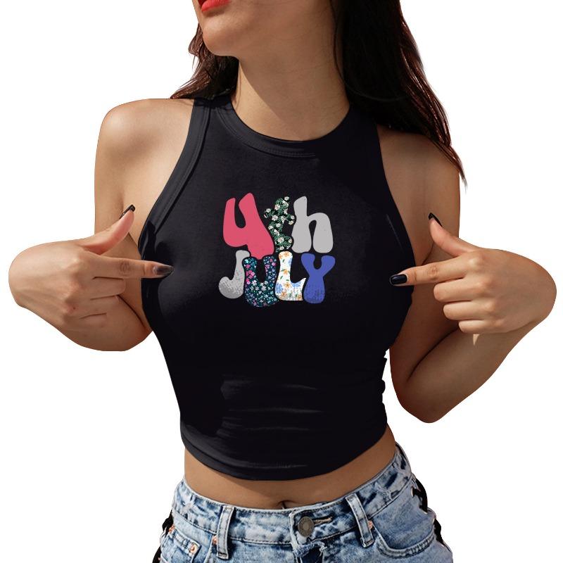 

Summer new fashion women s vest heat transfer personalized letter printing sexy small vest slim top women XL