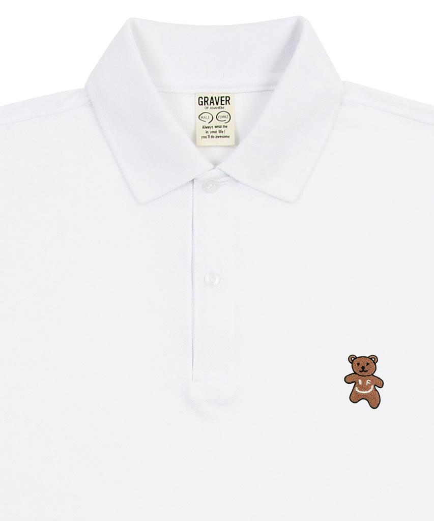 GRAVER [Unisex] Bear Embroidered Pique Short Sleeve T-Shirt_White