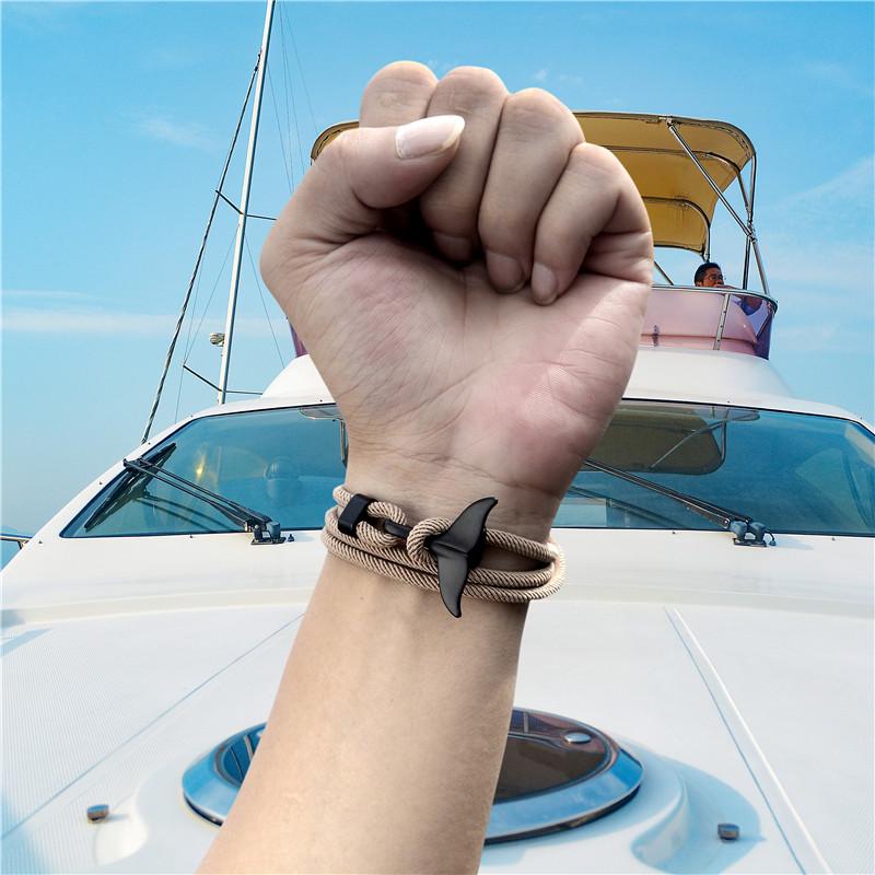 Whale Tail Anchor Bracelets Men Multilayer Charm Rope Chain Bracelet Male Women Navy Wrap Metal Sport Hook