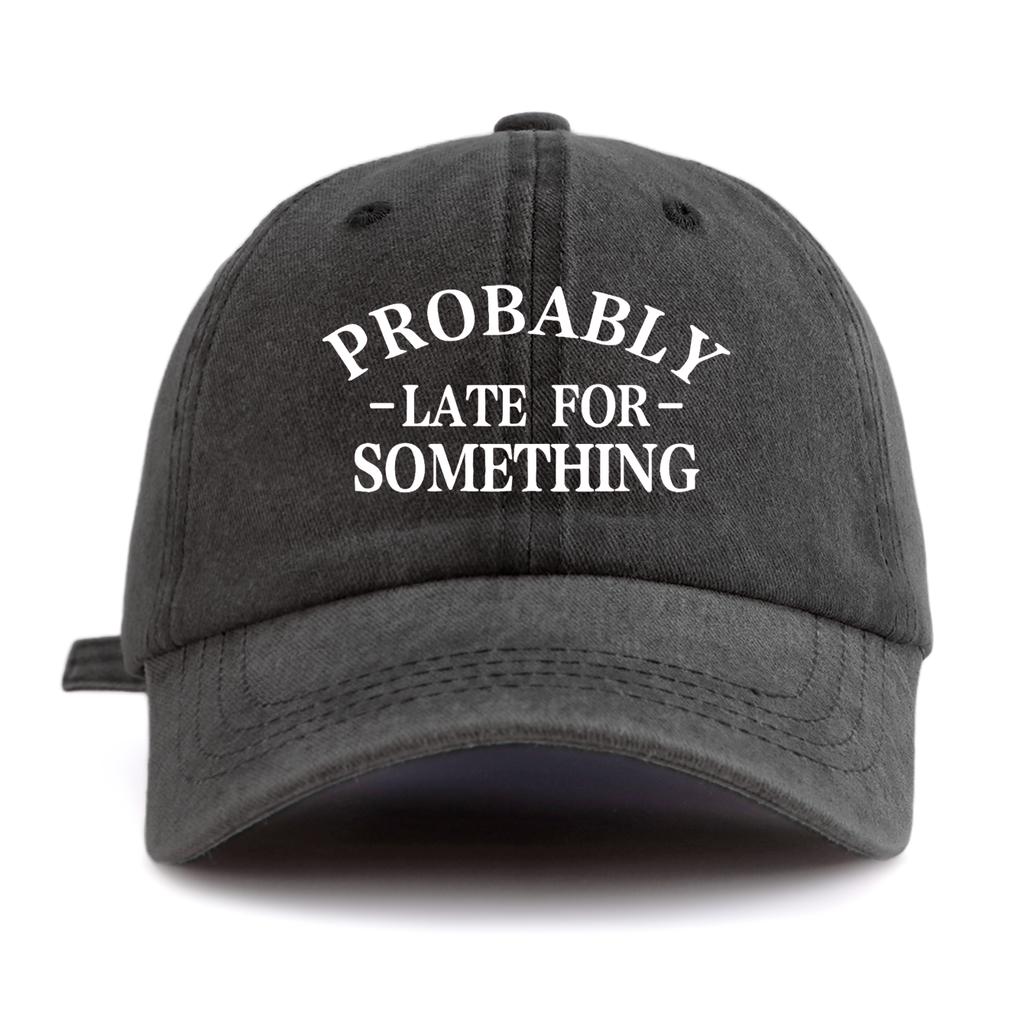 1pc LATE FOR S*THING Print Washed Baseball Cap for Adults,Minimalist Retro Style Casual Soft Adjustable Dad Hat, Perfect As Gift