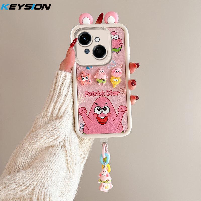 KEYSION Cute Ear 3D Cartoon Case for TECNO Spark Go 1 1S Go 2025 with Bracelet Silicone Shockproof Phone Cover for TECNO Pop 9 4G