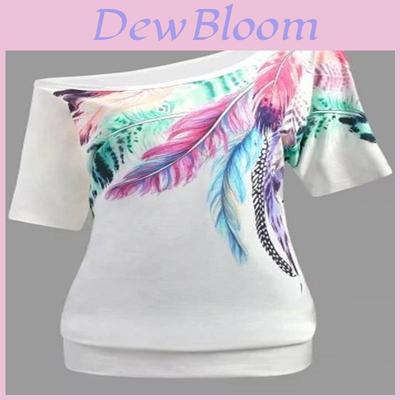 Luxuriöses schulterfreies Damen-T-Shirt mit Blumenprint und kurzen Ärmeln Übergröße