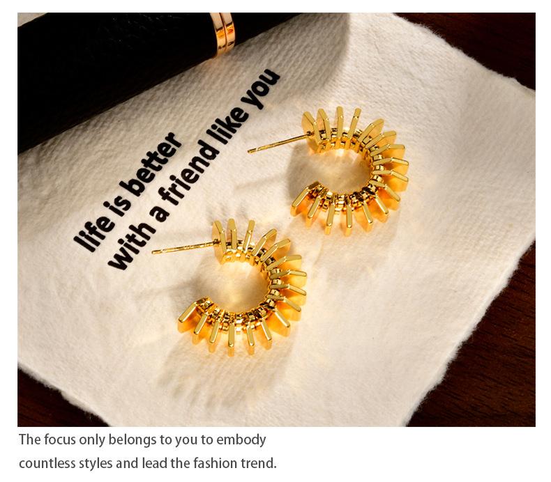 2026 Avant-Garde Heavy Metal Scale Stud Earrings - Unique C-Shaped Radiating Geometric Earrings for Women Industrial Style Jewelry