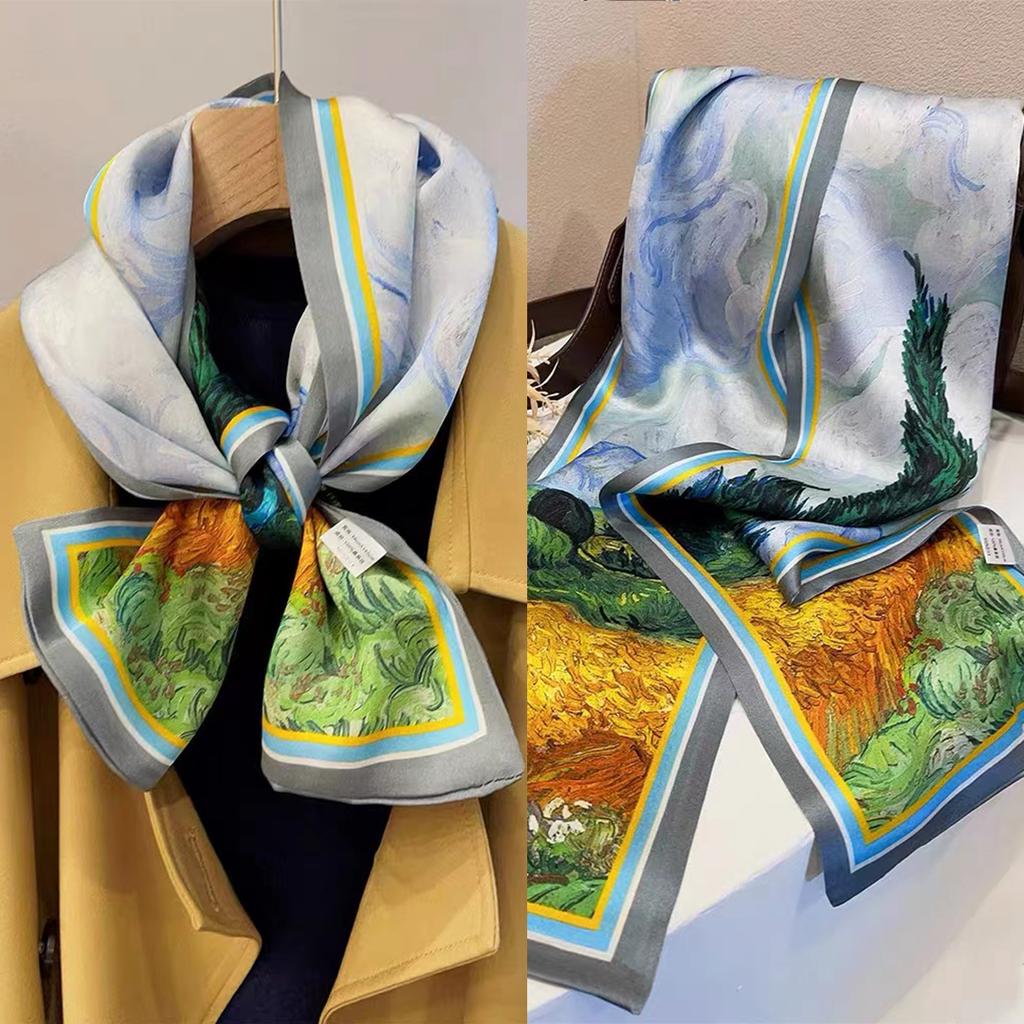 Bysifa|New Blue Yellow Long 100% Mulberry Silk Scarf Headband Spring Summer Fashion Floral Silk Ribbons Scarves Floulard Printed