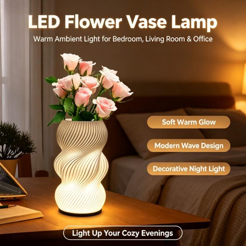 3D Printed Twisted Vase LED Lamp Nordic Minimalist Ambient Table Light Dual-Purpose Decor Lamp for Floral Arrangement, Ideal for Bedroom & Study Decor