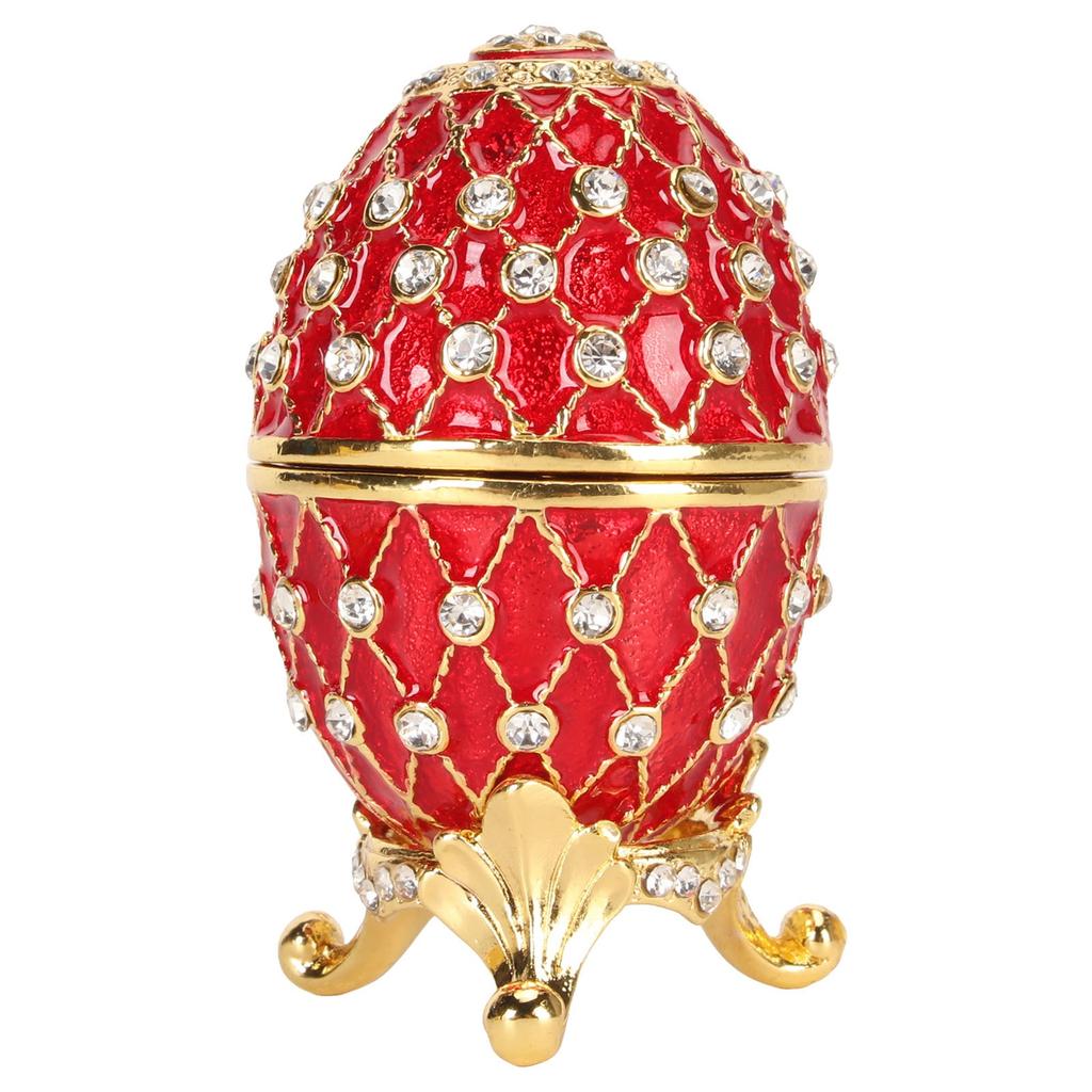 Egg Trinket Box Zinc Alloy Sparkling Rhinestone Exquisite Elegant Metal Jewelry Box for Family Office Storage Red