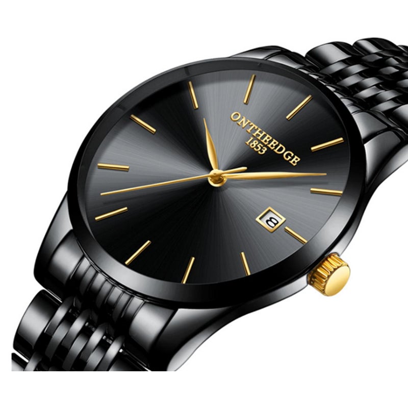 Watches Ultra Thin Steel With Quartz Watch Calendar Waterproof Men's Black
