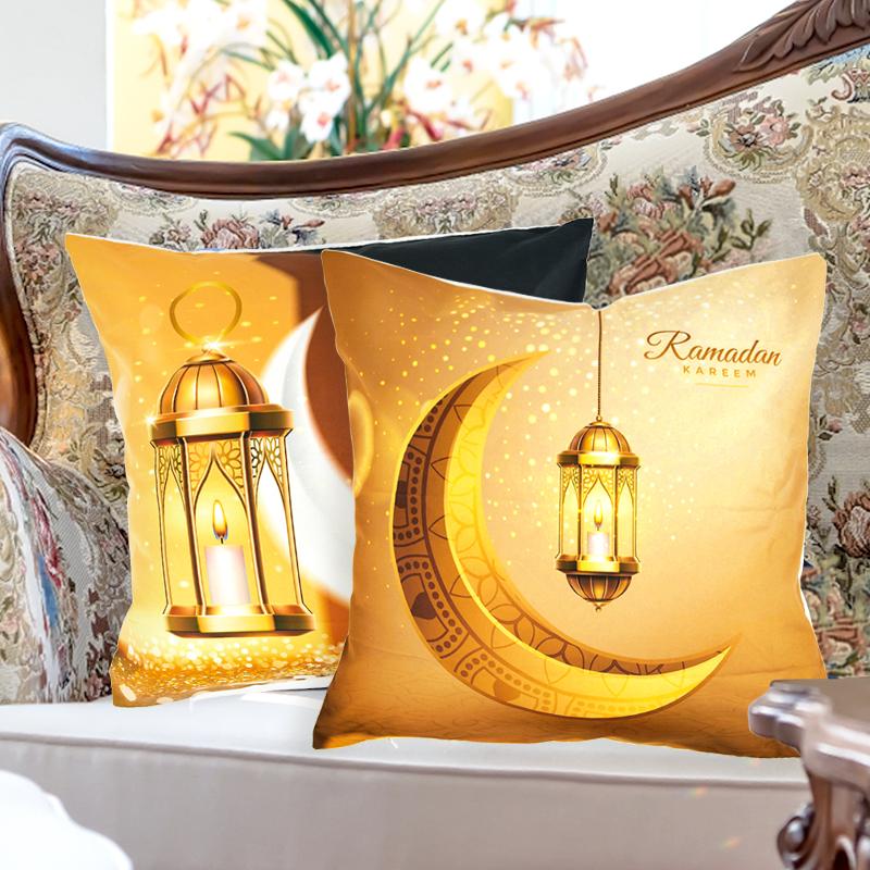 Home Decor Ramadan-themed Moon & Lantern Printed Pillowcases Pattern Cushion Cover Suitable for Sofa Bedroom Car Pillow Cover