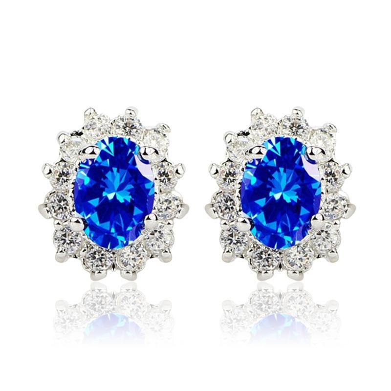 Cao Shi's new model, fashionable temperament flower-shaped colored stud earrings, women's creative generous zircon ear jewelry