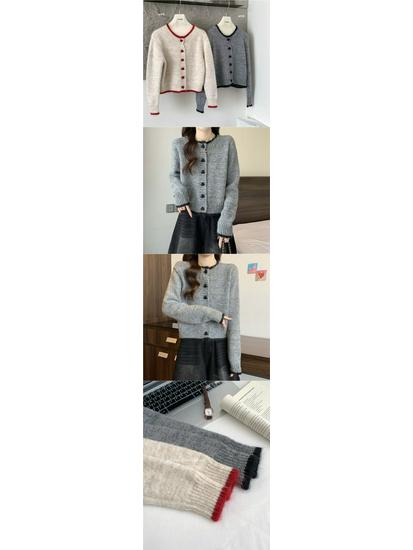 Women's Colorblock Heart Button Knit Cardigan - Short, Long Sleeve Sweater for Spring & Autumn