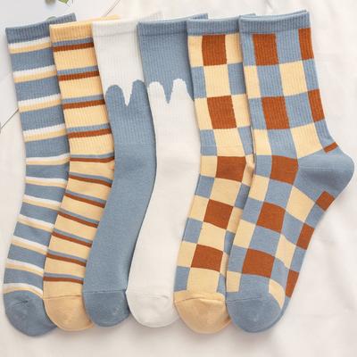 Women's Spring and Autumn Trends In Various Plaid Sports Long Cotton Socks