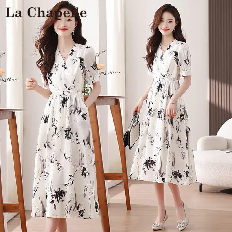 La Chapelle French Floral A-line Midi Dress L